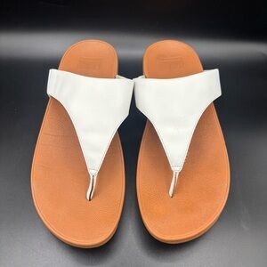 FitFlop Womens Lulu Toe Post Strap Leather Sandals Flip Flop White Brown Size 10
